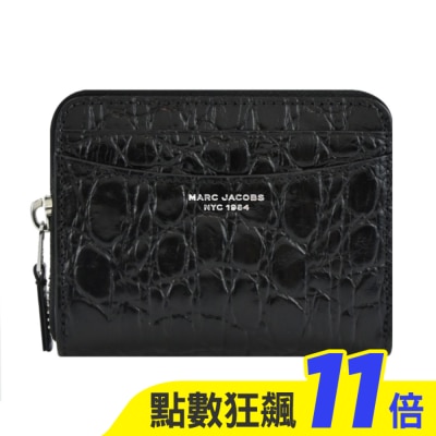 MARC JACOBS MARC JACOBS THE SLIM 84鱷魚壓紋皮革拉鍊卡片零錢包-黑 S106L01RE22001