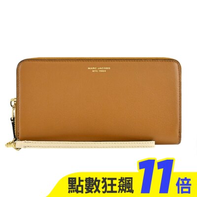 MARC JACOBS MARC JACOBS THE SLIM 84羊皮燙金LOGO撞色手掛式長夾-棕 S161L03FA22225