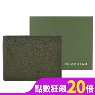 LONGCHAMP LONGCHAMP LE FOULONNE系列牛皮雙折零錢袋多卡短夾(卡其綠) 4249-021-A23