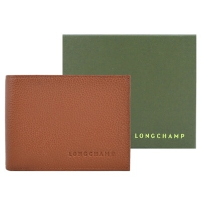 LONGCHAMP LONGCHAMP LE FOULONNE系列牛皮雙折零錢袋多卡短夾(紅褐) 4249-021-F72