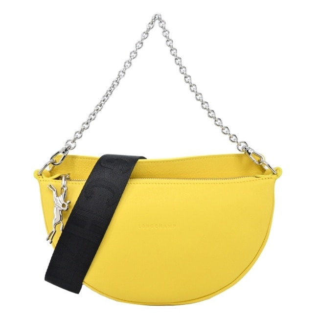 LONGCHAMP SMILE系列牛皮圓弧肩背/斜背兩用包(小/黃)10224-HDS-020