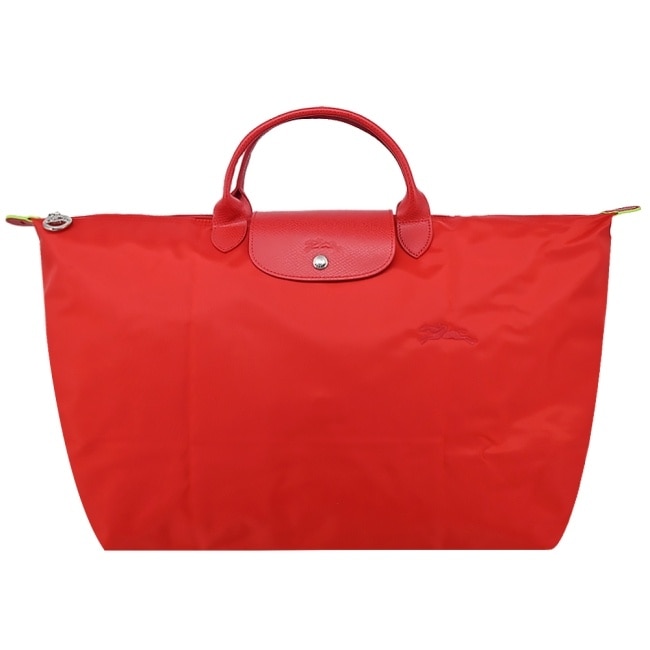 LONGCHAMP LE PLIAGE GREEN系列刺繡摺疊旅行袋(小/番茄紅)1624-919-P83