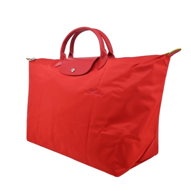 LONGCHAMP LE PLIAGE GREEN系列刺繡摺疊旅行袋(小/番茄紅)1624-919-P83