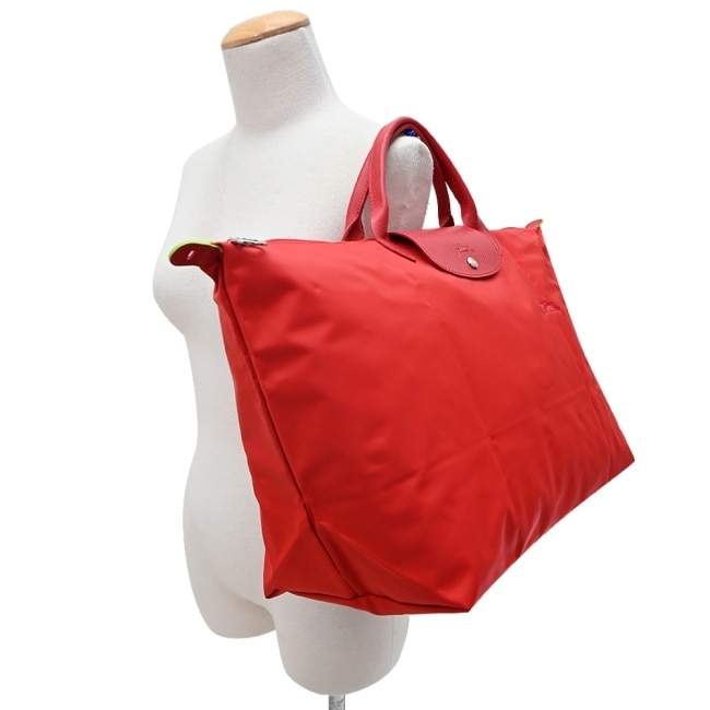 LONGCHAMP LE PLIAGE GREEN系列刺繡摺疊旅行袋(小/番茄紅)1624-919-P83