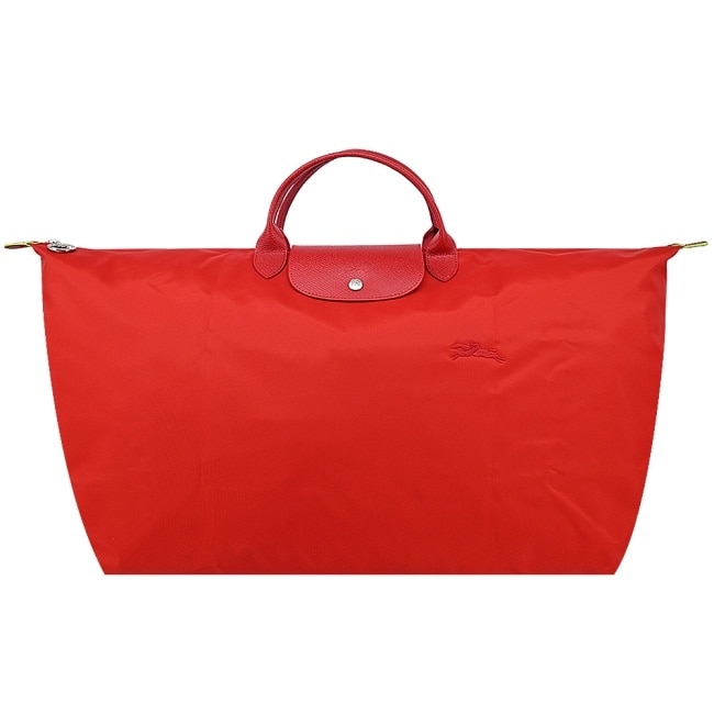 LONGCHAMP LE PLIAGE GREEN系列刺繡摺疊旅行袋(中/番茄紅)1625-919-P83