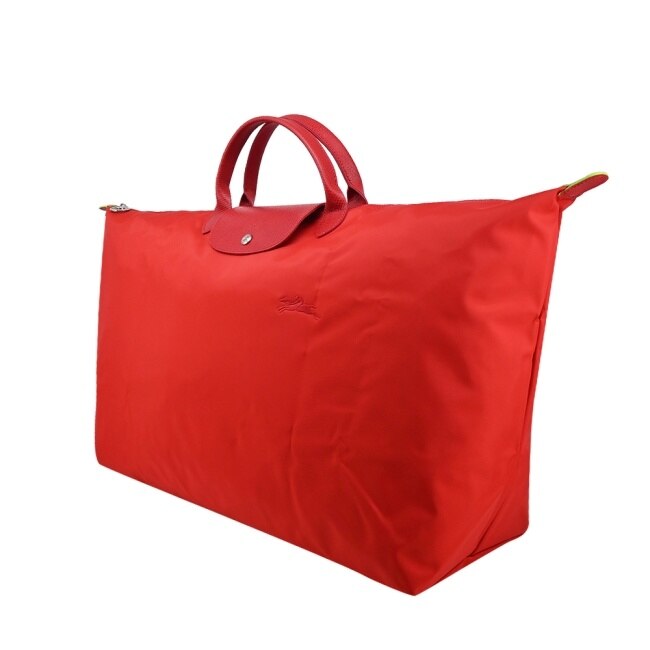 LONGCHAMP LE PLIAGE GREEN系列刺繡摺疊旅行袋(中/番茄紅)1625-919-P83