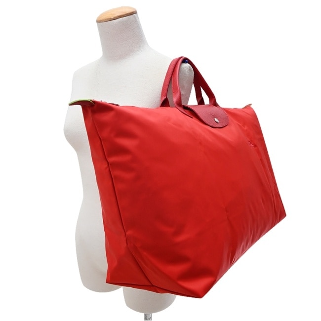 LONGCHAMP LE PLIAGE GREEN系列刺繡摺疊旅行袋(中/番茄紅)1625-919-P83