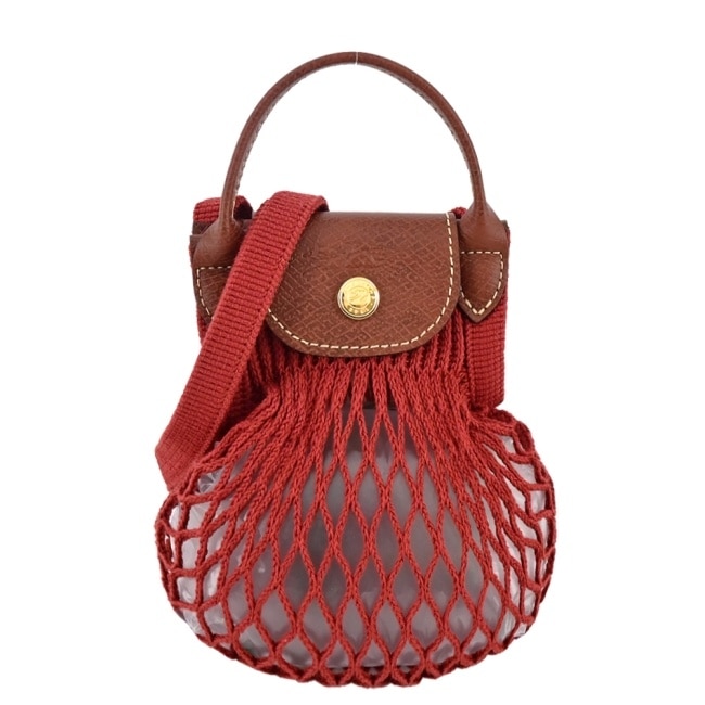 LONGCHAMP LE PLIAGE FILET系列網狀棉質手斜背包(迷你/桃木)10139-HVH-204