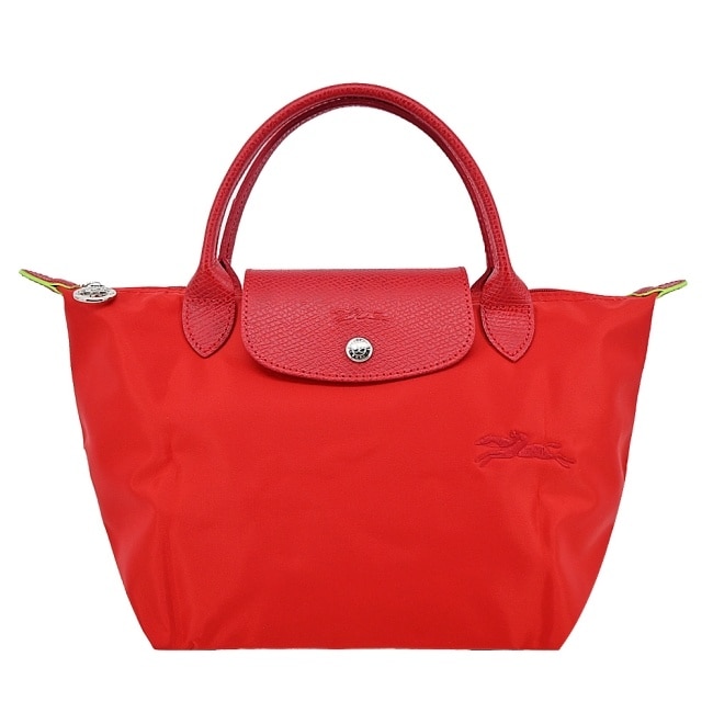 LONGCHAMP LE PLIAGE GREEN系列刺繡手提水餃包(小/番茄紅)1621-919-P83