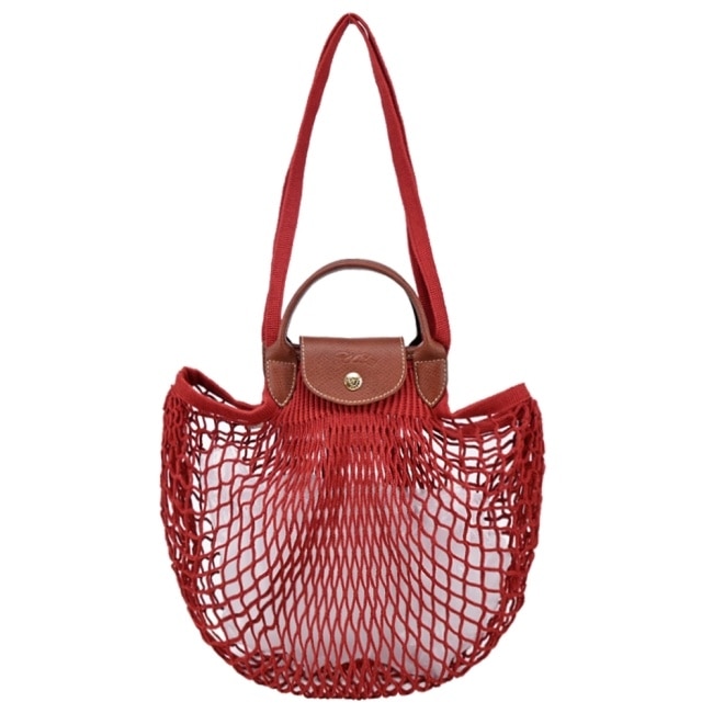 LONGCHAMP LE PLIAGE FILET系列網狀棉質兩用包(大/桃花心木)10121-HVH-204