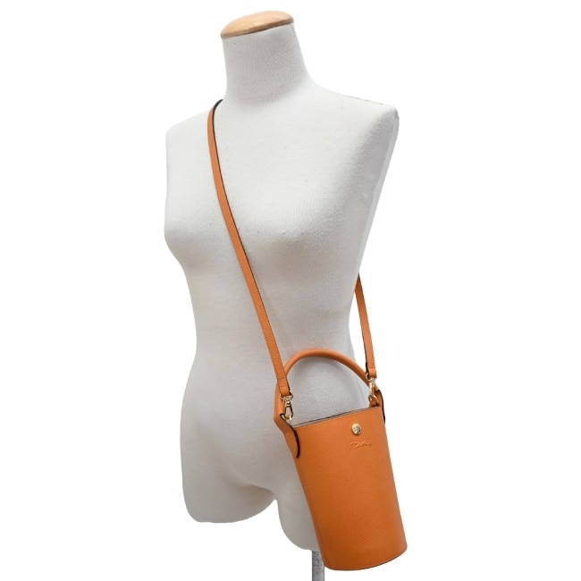 LONGCHAMP EPURE系列牛皮壓印兩用水桶包(迷你/杏黃)10213-HYZ-222