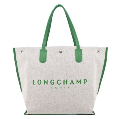 LONGCHAMP LONGCHAMP ESSENTIAL系列帆布LOGO字母托特包(大/綠)10090-HSG-129