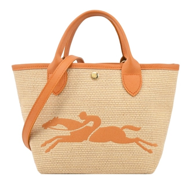 LONGCHAMP LE PANIER PLIAGE系列編織奔馬兩用包(小/杏黃)10144-HZB-222