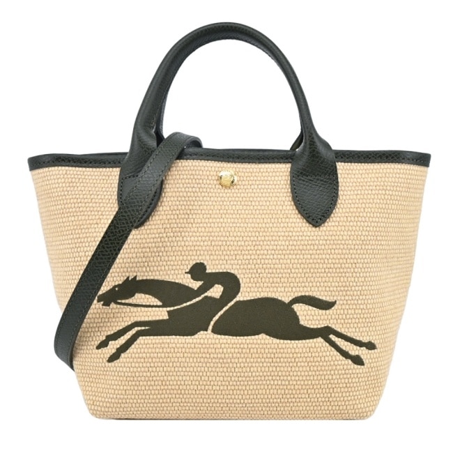 LONGCHAMP LE PANIER PLIAGE系列編織奔馬兩用包(小/卡其綠)10144-HZB-292