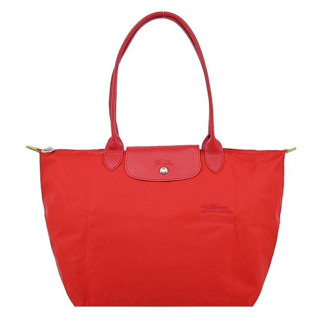 LONGCHAMP LE PLIAGE GREEN系列刺繡肩背水餃包(大/番茄紅)1899-919-P83