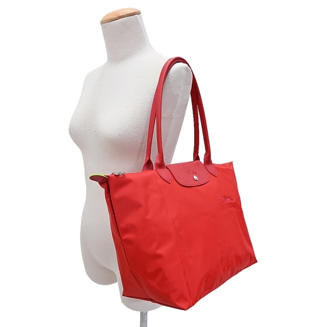 LONGCHAMP LE PLIAGE GREEN系列刺繡肩背水餃包(大/番茄紅)1899-919-P83