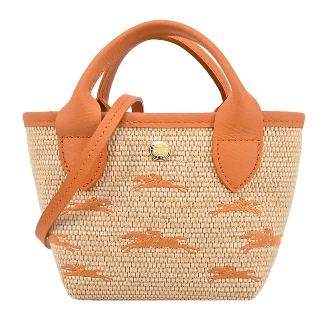 LONGCHAMP LE PANIER PLIAGE系列編織奔馬兩用包(迷你/杏黃)10206-HCF-222