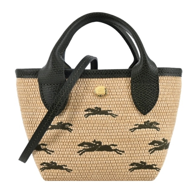 LONGCHAMP LE PANIER PLIAGE系列編織奔馬兩用包(迷你/卡其綠)10206-HCF-292