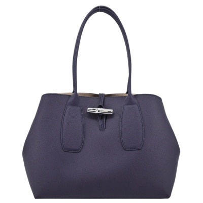 LONGCHAMP LONGCHAMP ROSEAU系列竹節卵石紋牛皮肩背托特包(藍莓)10060-HPN-645