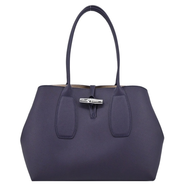 LONGCHAMP ROSEAU系列竹節卵石紋牛皮肩背托特包(藍莓)10060-HPN-645