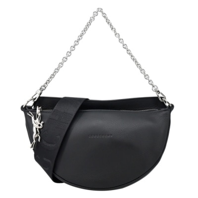 LONGCHAMP LONGCHAMP SMILE系列牛皮圓弧肩背/斜背兩用包(小/黑)10224-HDS-001