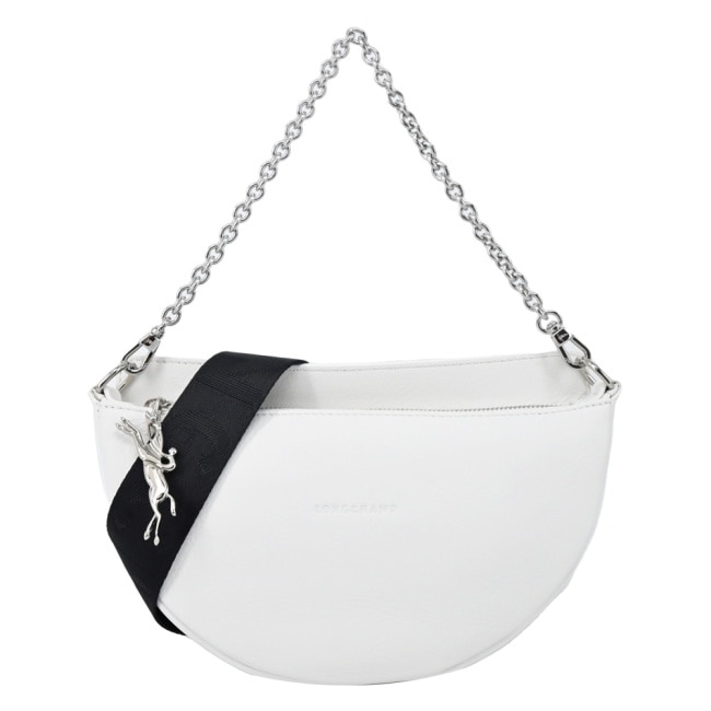 LONGCHAMP SMILE系列牛皮圓弧肩背/斜背兩用包(小/白)10224-HDS-007