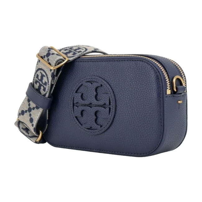 TORY BURCH MILLER 荔枝紋雙拉鍊相機包-迷你/海軍藍150153-405