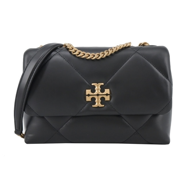 TORY BURCH KIRA 納帕皮革菱格紋翻蓋側背/肩背包-小/黑154706-001
