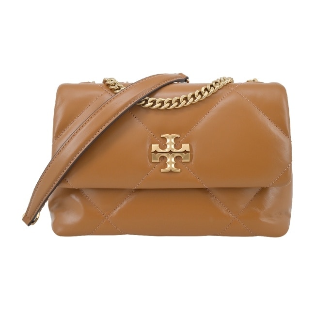 TORY BURCH KIRA 納帕皮革菱格紋翻蓋側背/肩背包-小/棕154706-200