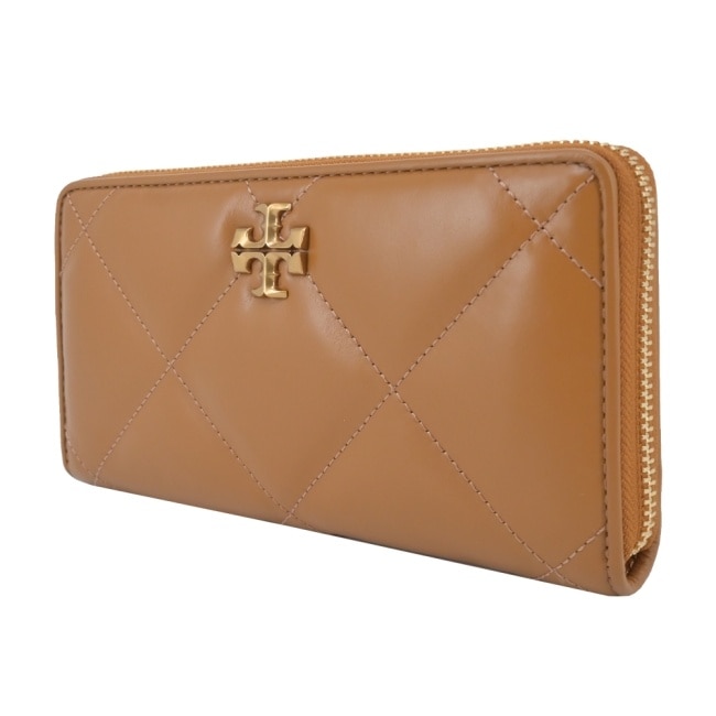 TORY BURCH KIRA 納帕皮革菱格紋拉鍊長夾-棕154989-201