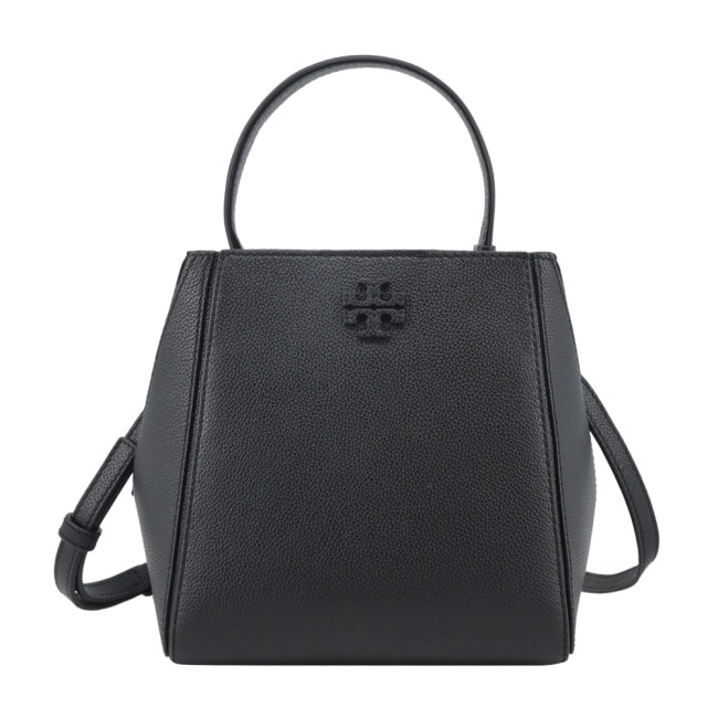 TORY BURCH McGraw 荔枝紋手提/斜背水桶包-小/黑158500-001