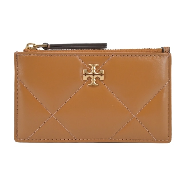 TORY BURCH KIRA菱格紋拉鍊卡片/零錢包-棕158629-201