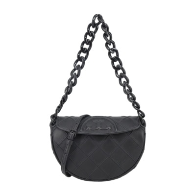 TORY BURCH TORY BURCH FLEMING 羊皮菱格紋肩背/斜背半月包-迷你/黑162265-001