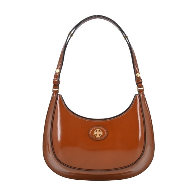 TORY BURCH ROBINSON 漆皮手提/肩背新月包-棕 154729-223