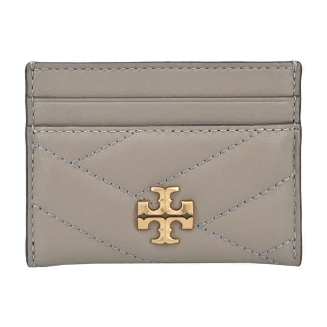 TORY BURCH KIRA金屬LOGO皮革絎縫卡片夾-灰90345-082