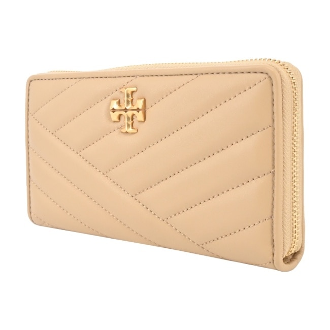 TORY BURCH  KIRA 金屬LOGO皮革拉鍊絎縫長夾-奶茶90348-251