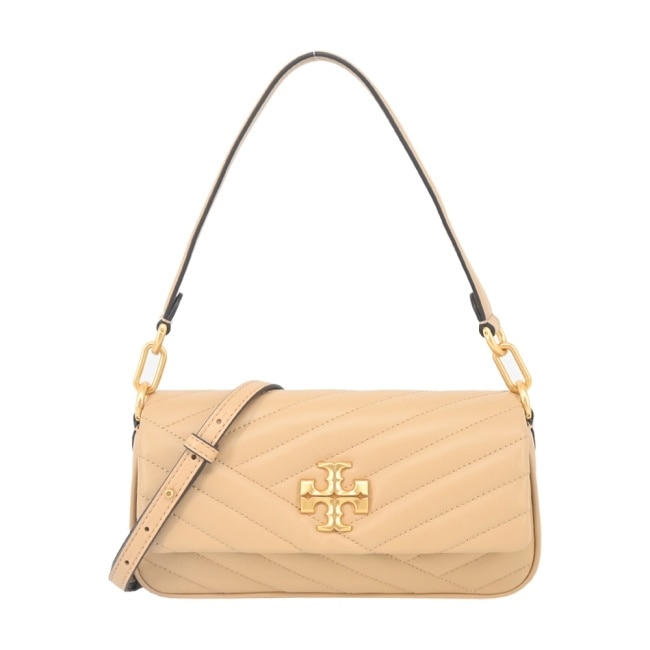 TORY BURCH KIRA 雙T字LOGO斜紋衍縫肩/斜兩用包-奶茶90456-251