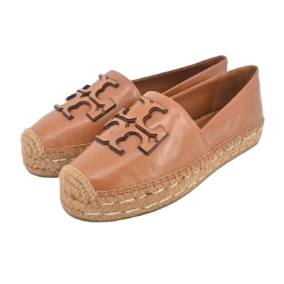 TORY BURCH TORY BURCH INES 皮革厚底草編平底鞋-棕褐144346-240-7