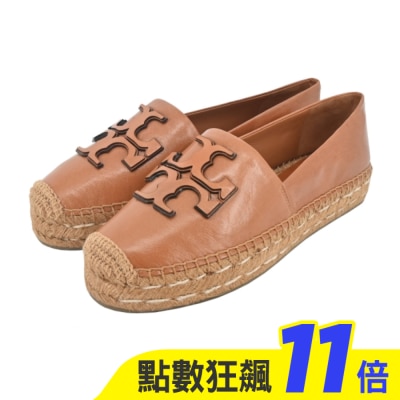 TORY BURCH TORY BURCH INES 皮革厚底草編平底鞋-棕褐144346-240-8.5