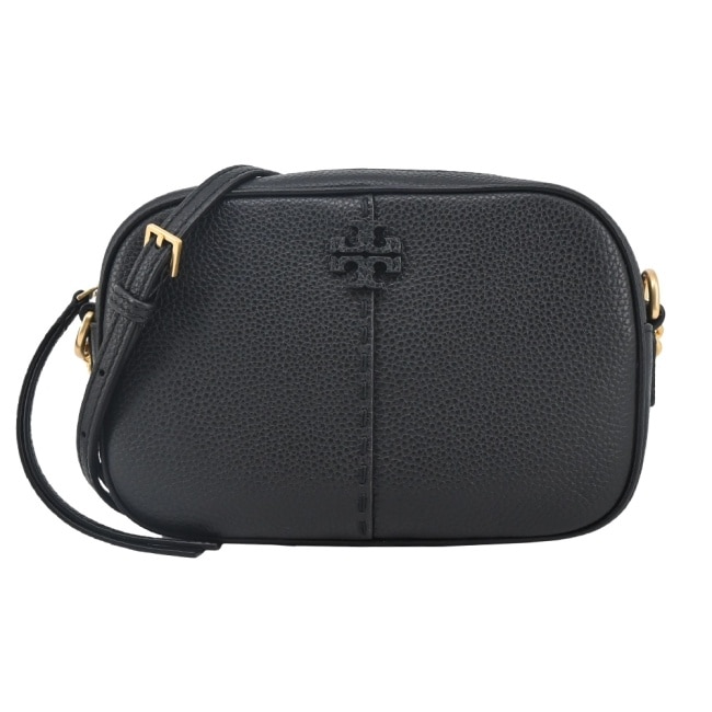 TORY BURCH MCGRAW荔枝紋縫線造型斜背包-黑147578-001