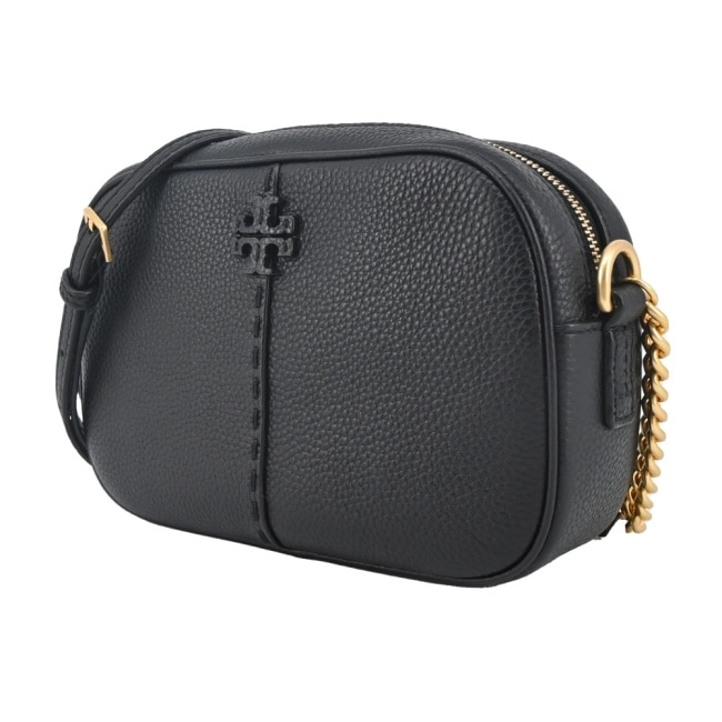 TORY BURCH MCGRAW荔枝紋縫線造型斜背包-黑147578-001