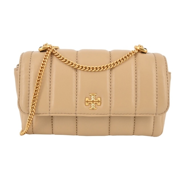 TORY BURCH KIRA直紋絎縫鍊帶肩背/斜背兩用包-迷你/奶茶142567-251