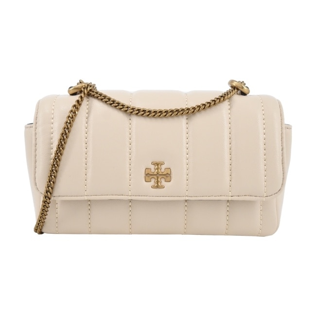 TORY BURCH KIRA直紋絎縫鍊帶肩背/斜背兩用包-迷你/米白142567-724