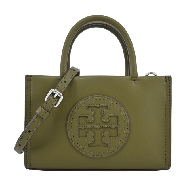 TORY BURCH ELLA BIO縫線皮革兩用托特包-迷你/橄欖綠145613-303