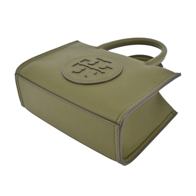 TORY BURCH ELLA BIO縫線皮革兩用托特包-迷你/橄欖綠145613-303
