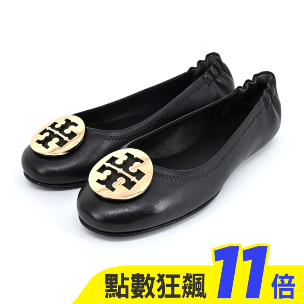 TORY BURCH MINNIE TRAVEL金盾LOGO芭蕾舞平底鞋-黑色50393-013-8