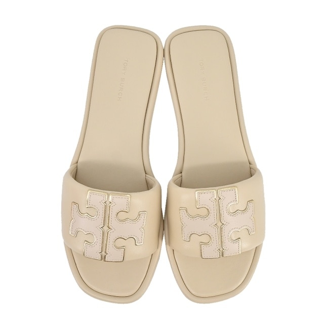 TORY BURCH DOUBLE T皮革拖鞋-白79985-200-7.5