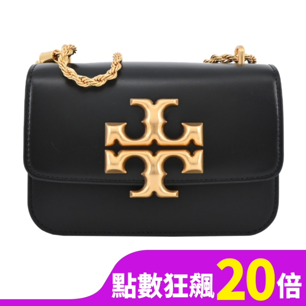 TORY BURCH ELEANOR 雙T金屬LOGO牛皮鏈帶包-黑73589-001