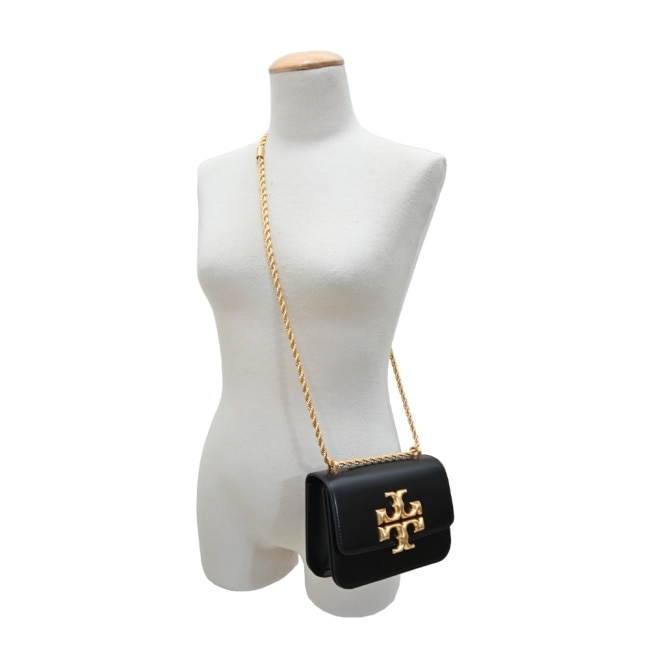 TORY BURCH ELEANOR 雙T金屬LOGO牛皮鏈帶包-黑73589-001