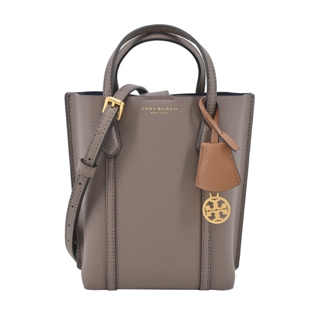 TORY BURCH PERRY荔枝紋雙層手提/斜背兩用包-迷你/ 灰褐142616-093